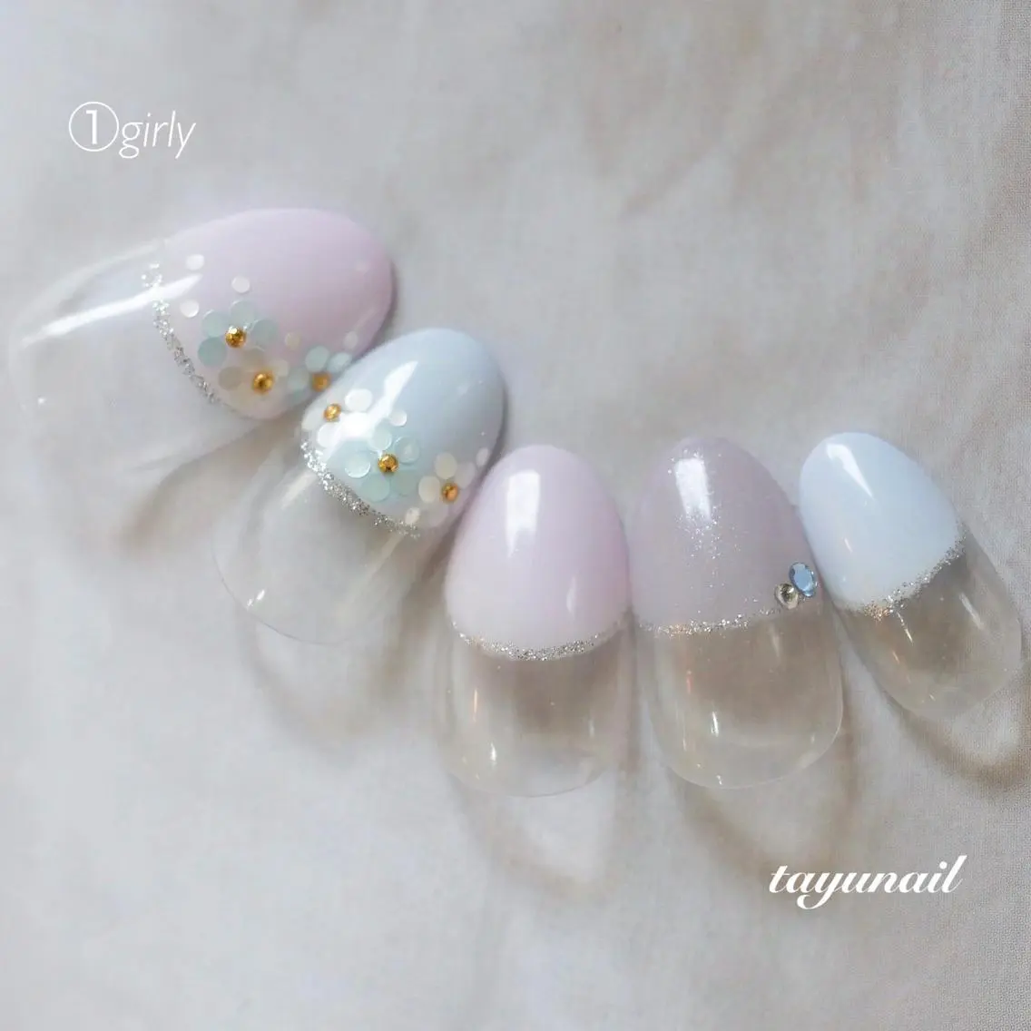 ネイル アートネイル ブルー フレンチネイル ジェルネイル ガーリー ネイルサロン 【たゆnail】のネイルデザイン