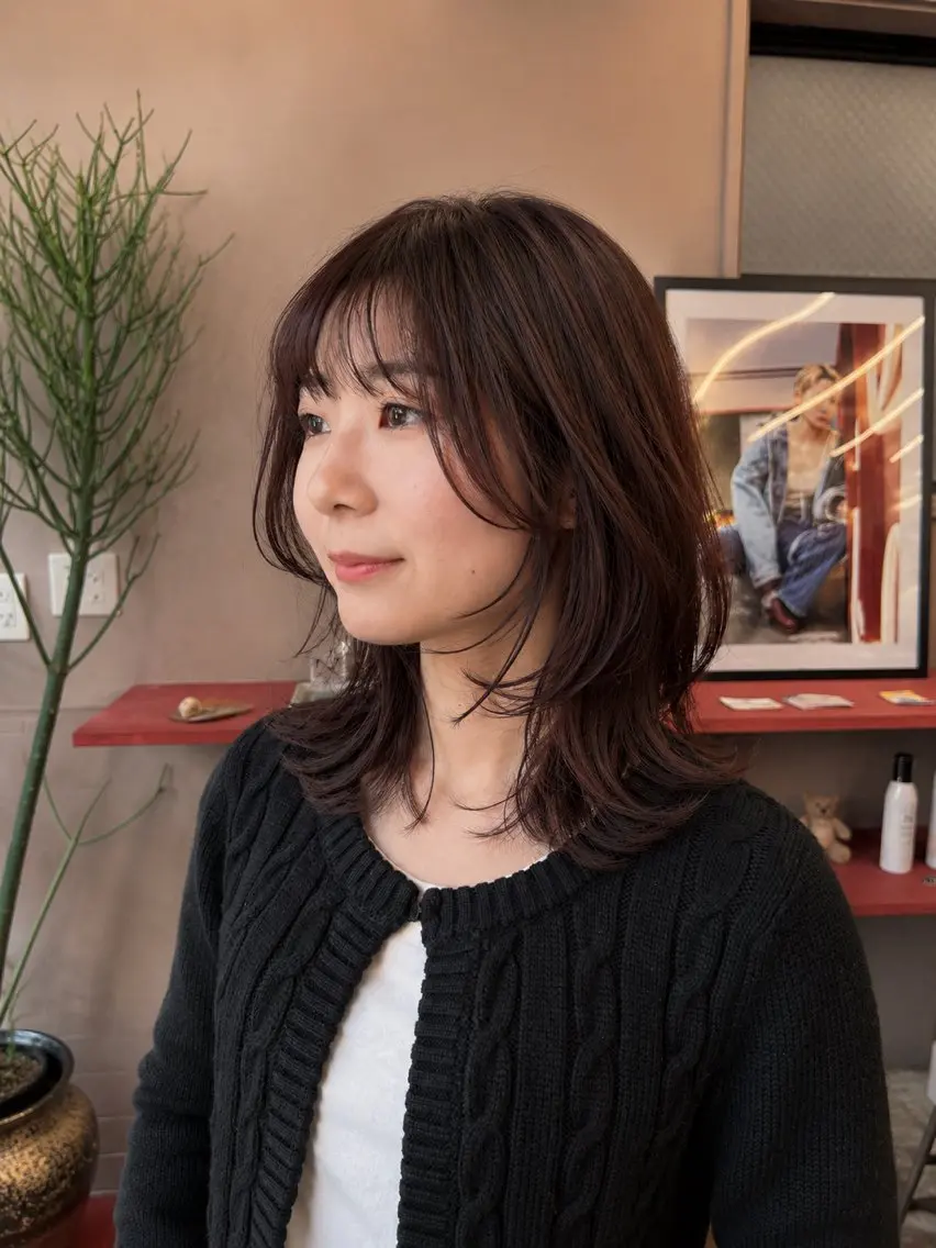 ミディアム カラー ブラウンカラー ココアブラウン レイヤーカット カット ヘアカラー トリートメント Yuto /レイヤー、ウルフのヘアスタイル