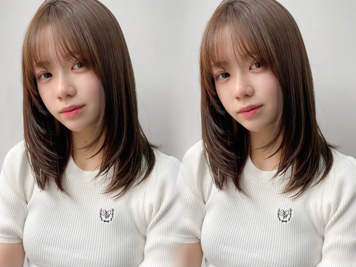 セミロング カラー 韓国風ヘア レイヤーカット カット ヘアカラー トリートメント レイヤー×縮毛矯正✨ 髪質改善/佐藤侑哉のヘアスタイル