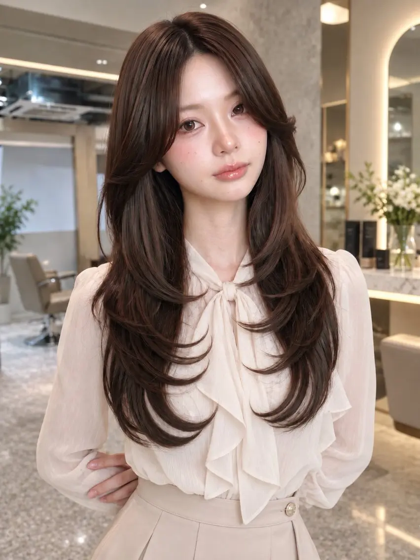 ロング カラー カット ヘアカラー トリートメント 🦋韓国風レイヤー/ 艶髪矯正🦋凛太郎のヘアスタイル