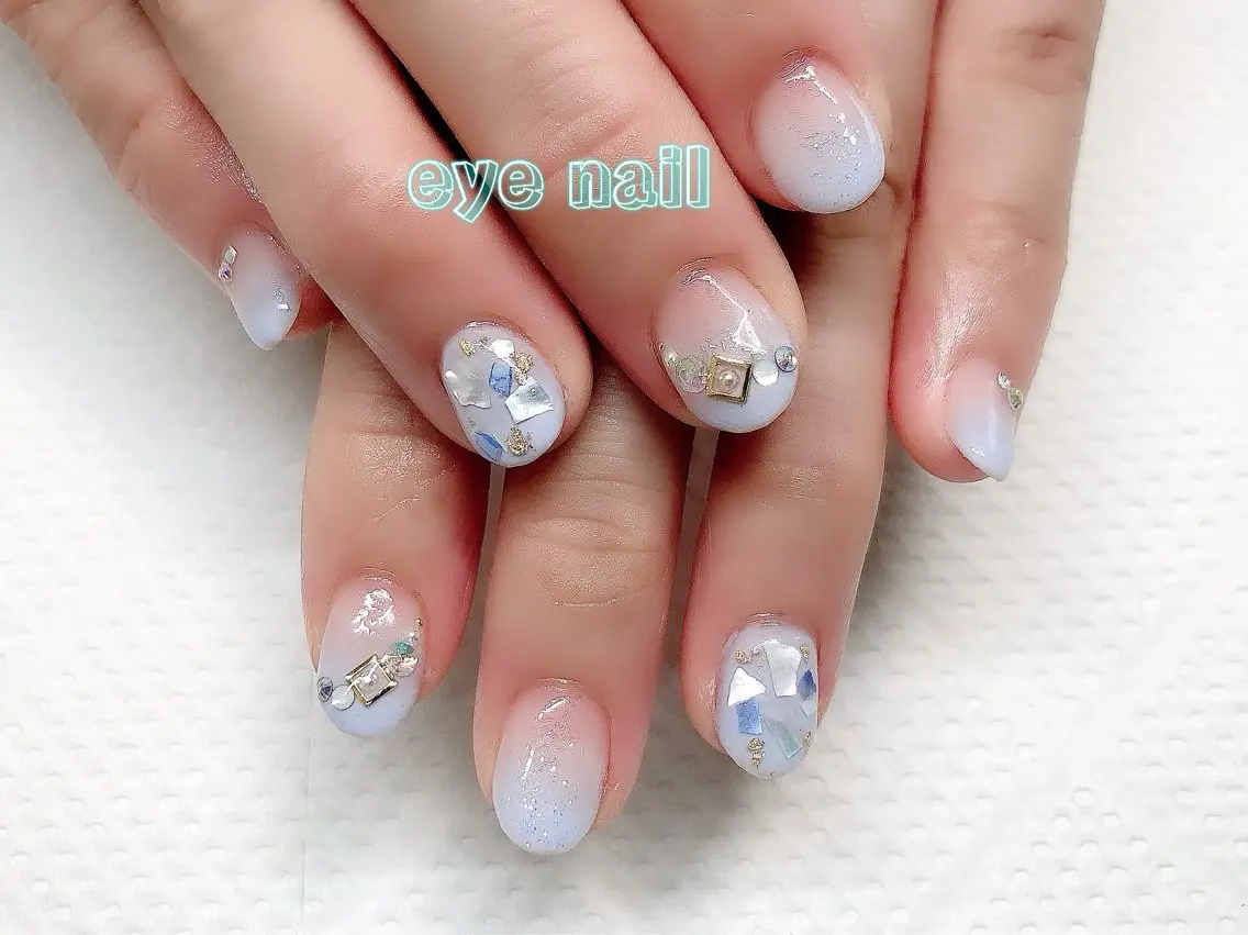 ネイル アートネイル ブルー ストーンネイル ハンドネイル Eye nailのネイルデザイン