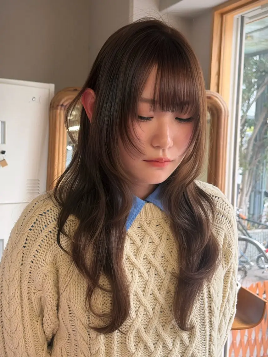ロング ロングレイヤー ボブ 顔まわりレイヤー 顔周りカット ハッシュカット レイヤーカット/ 酸性ストレート梅田のヘアスタイル