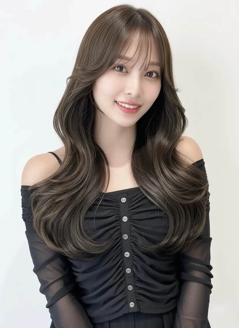 ロング カラー カット ヘアカラー トリートメント 赤み消し韓国ヘア レイヤー縮毛🤍渡邉のヘアスタイル