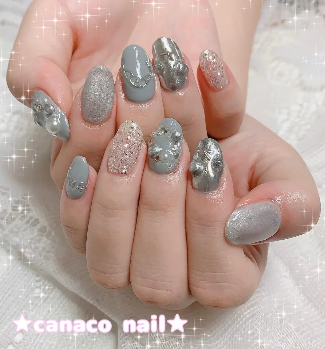 ネイル アートネイル マグネットネイル ミラーネイル ストーンネイル 冬ネイル ハンドネイル ハンドケア ベテランネイル cnc nailのネイルデザイン