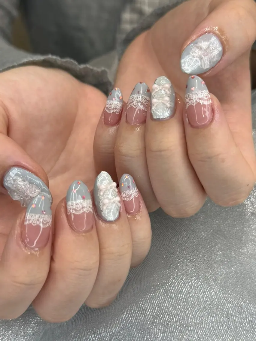 ネイル フットネイル 氷ネイル・うるうるネイル マットネイル ニュアンスネイル リボン ハンドネイル Akina Nailのネイルデザイン
