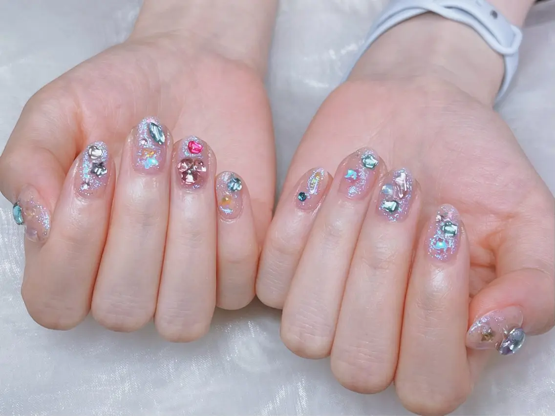 メンズ ネイル アートネイル フレンチネイル ジェルネイル ハート キラキラネイル ハンドネイル Bloom スカルプ専門店のネイルデザイン