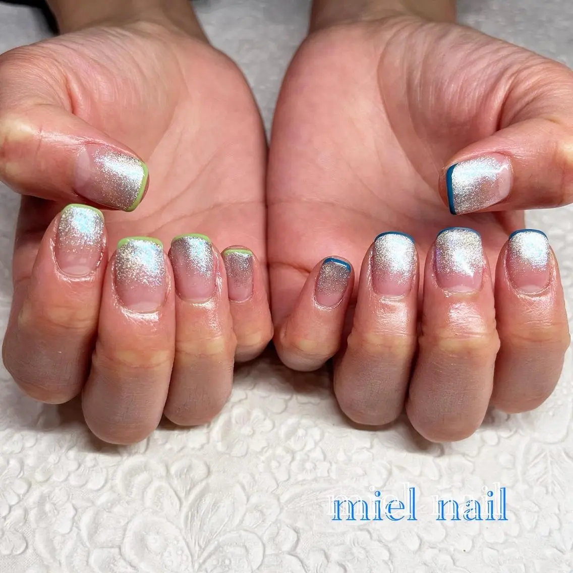 ネイル フレンチネイル キラキラネイル マグネットネイル シンプルネイル 春ネイル miel nailのネイルデザイン