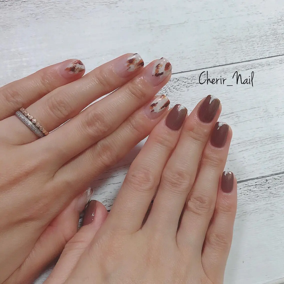ネイル アートネイル ブラウン ミラーネイル ニュアンスネイル ワンカラーネイル Cherirnail kaoriのネイルデザイン