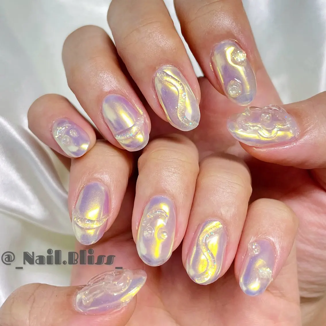 ネイル オーロラネイル クリアネイル ラメ(グリッター) ぷっくりネイル ハンドネイル NAIL BLISSのネイルデザイン
