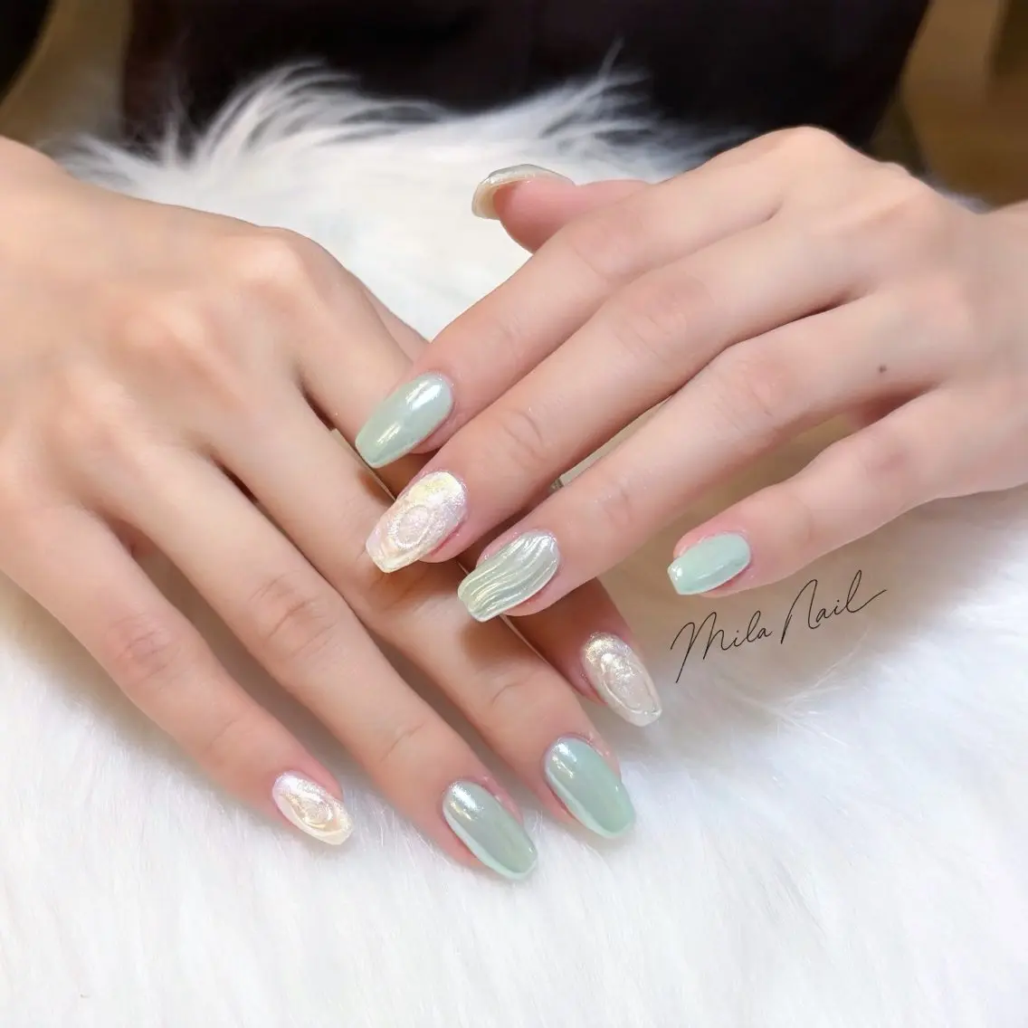 ネイル オーロラネイル 持ち込み ニュアンスネイル パステルネイル ハンドネイル Mila Nail🐈のネイルデザイン