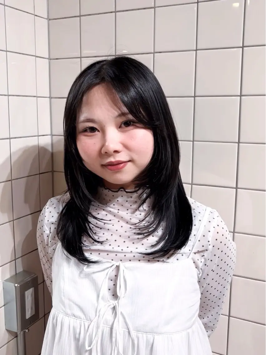 セミロング カラー 透明感カラー オレンジ ヘアカラー トリートメント saho ⟡.·のヘアスタイル
