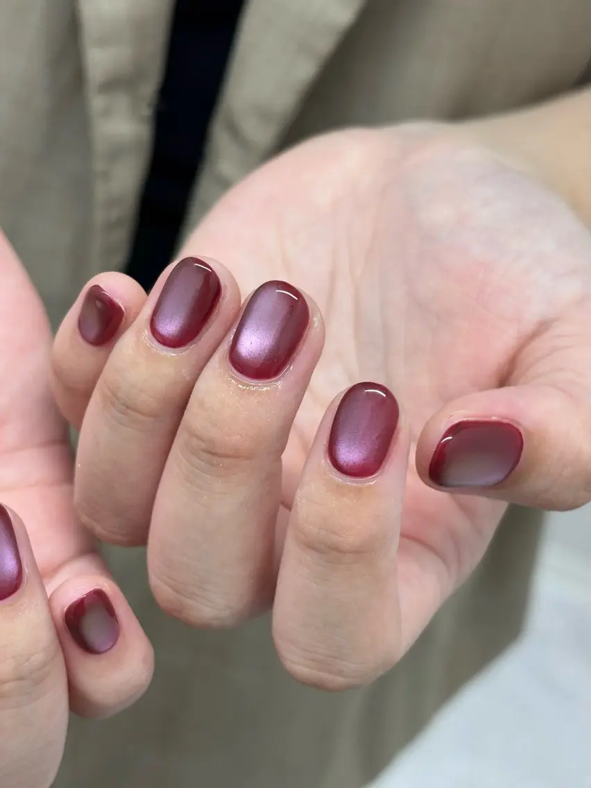 ネイル ボルドー マグネットネイル ショートネイル シンプルネイル ハンドネイル hono /吉祥寺ﾈｲﾙのネイルデザイン
