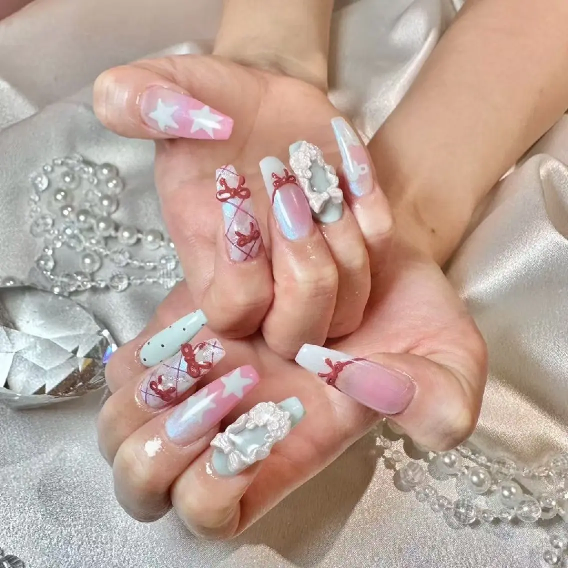 ネイル アートネイル 長さ出し フラッシュネイル フレンチネイル ジェルネイル io nail  心斎橋店⚜️のネイルデザイン