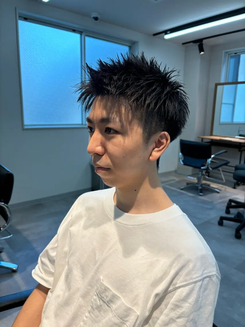 メンズ アップバング 保立フェザーパーマ 大人メンズヘア船橋駅のヘアスタイル