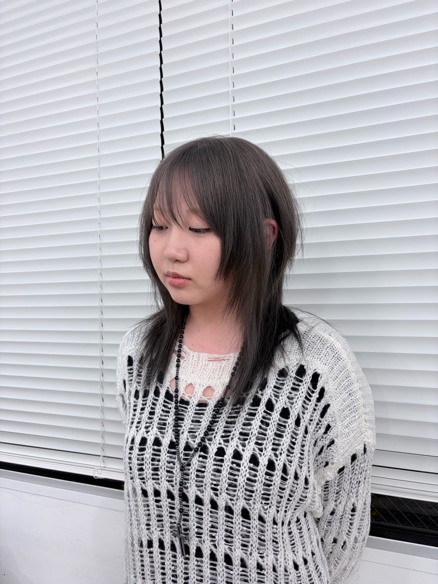 ロング カラー カット 個性派ウルフ ／ハッシュカットのヘアスタイル