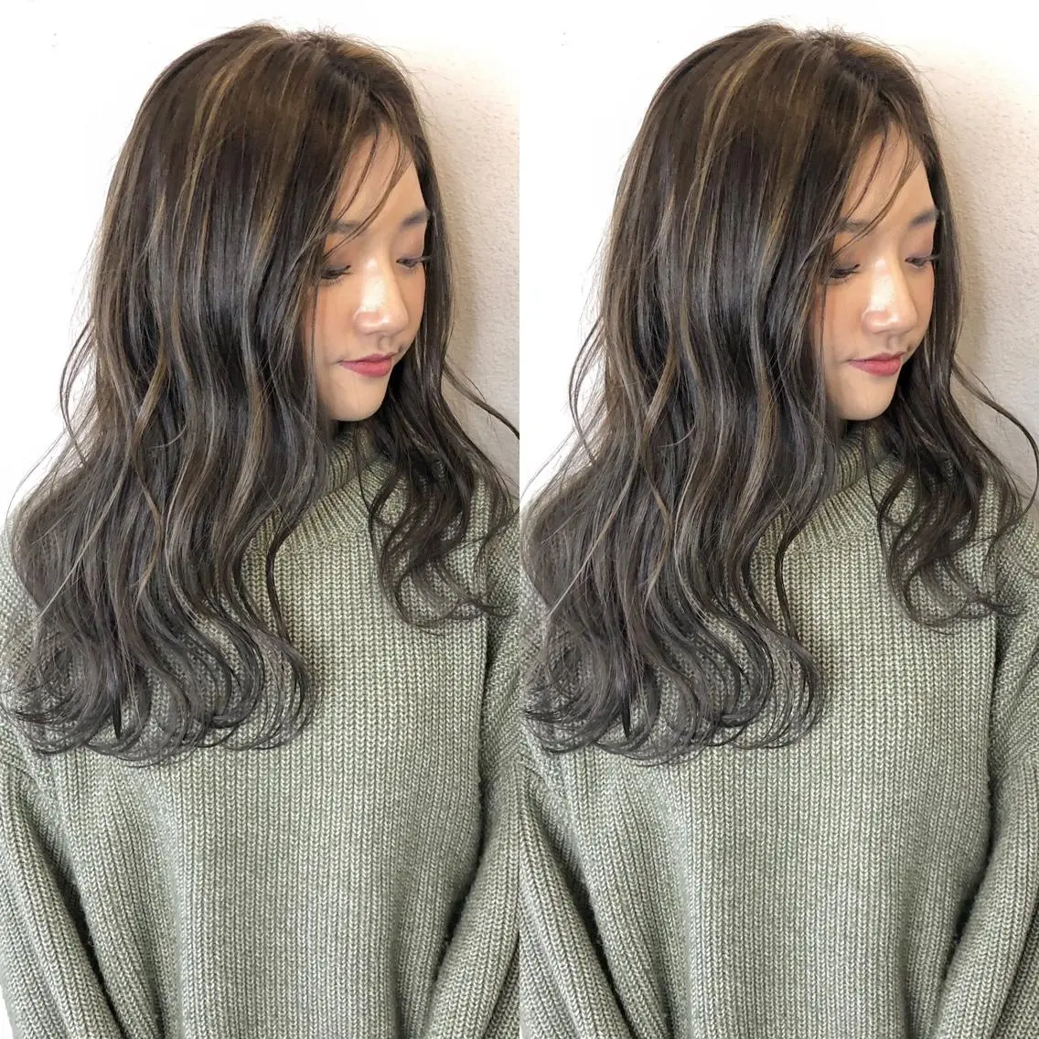 ミディアム カラー 透明感カラー グレージュ ハイライトカラー ハイライト あさだ しゅうたろうのヘアスタイル