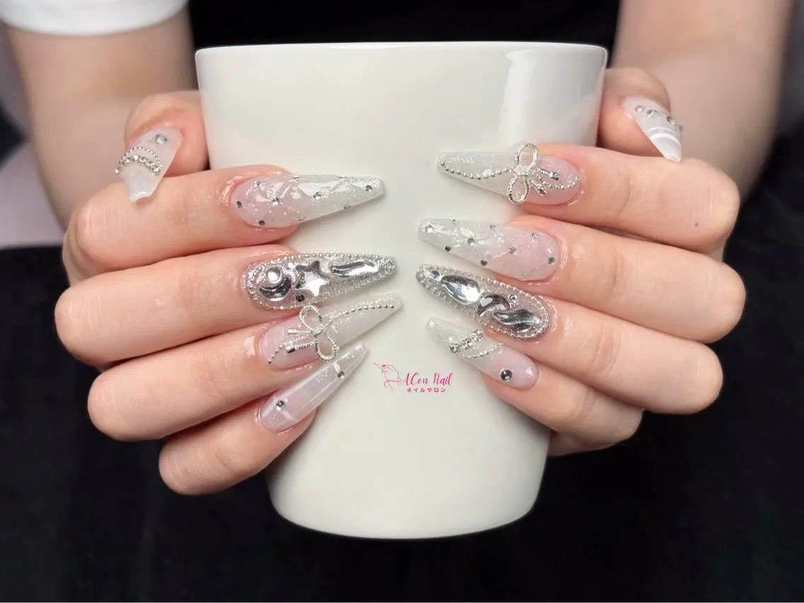 ネイル 桜ネイル 長さ出し フラワーネイル フレンチネイル ジェルネイル ハンドネイル ACon NailSalonのネイルデザイン