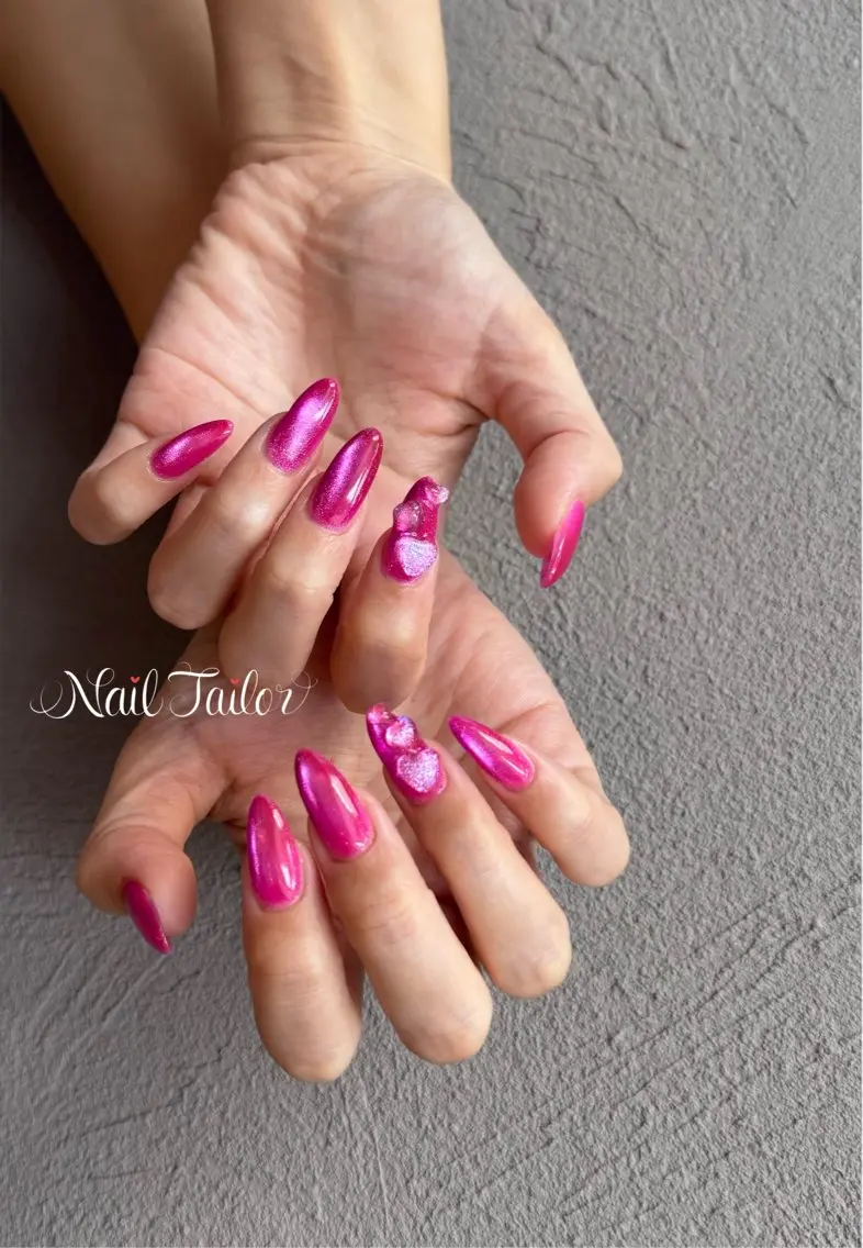 ネイル キラキラネイル マグネットネイル ピンク ハンドネイル NailTailor ネイルテイラーのネイルデザイン
