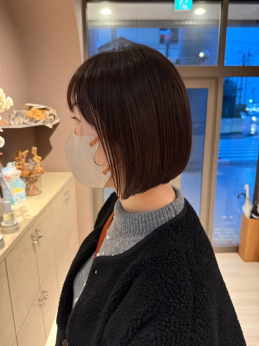 ミディアム ボブ カット ヘアカラー トリートメント Lien.テラダ 各務原スタイリストのヘアスタイル