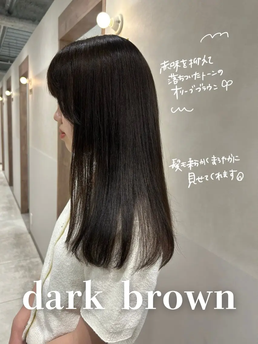 ロング カラー ブラウンカラー 透明感カラー オリーブブラウン ヘアカラー トリートメント SALOWIN栄 三丁目 木戸里実のヘアスタイル
