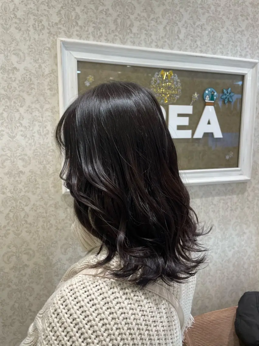 ミディアム ヘアアレンジ ブリーチなしカラー/ 暖色カラー/艶カラーのヘアスタイル