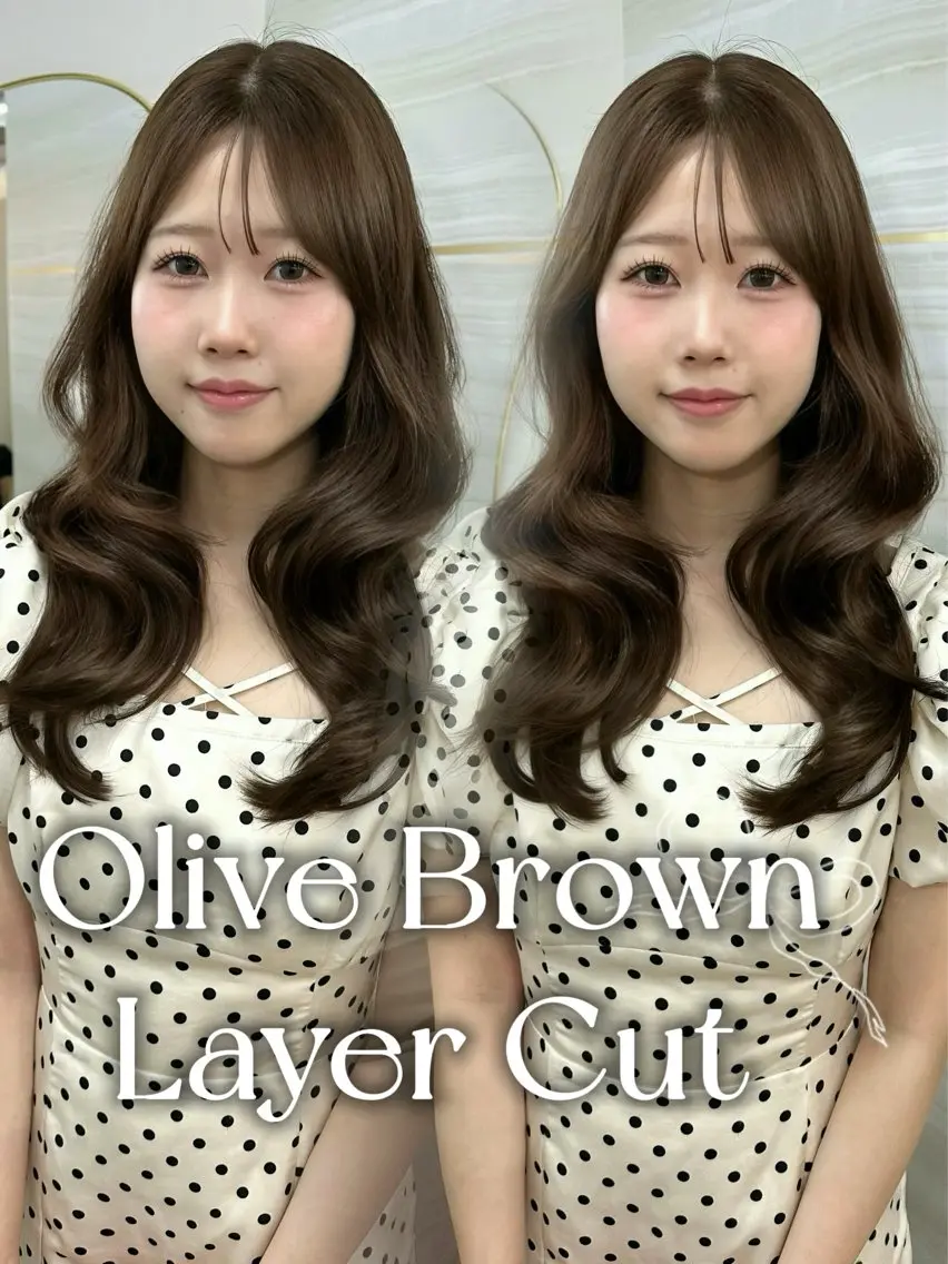 セミロング カラー ブリーチ ブラウンカラー ダブルカラー ブリーチなしカラー オリーブブラウン カット ヘアカラー トリートメント 🦋高瀬寛菜🦋 韓国レイヤーのヘアスタイル