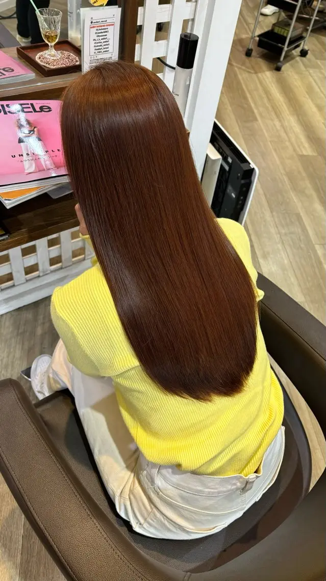 ロング オレンジブラウン ヘアカラー 🎀ハイトーン/ 艶カラー/夕月🎀のヘアスタイル