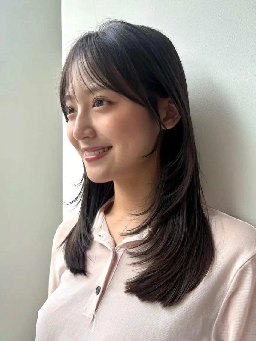 セミロング 顔まわりレイヤー 顔周りカット レイヤーカット 佐藤 芽依のヘアスタイル