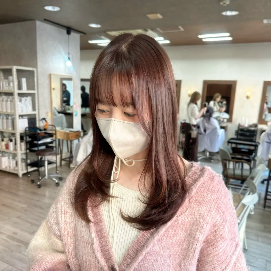 ミディアム カラー ブラウンカラー ピンクカラー ピンクブラウン レイヤーカット カット ヘアカラー レイヤー/高橋 みく /池下/千種のヘアスタイル