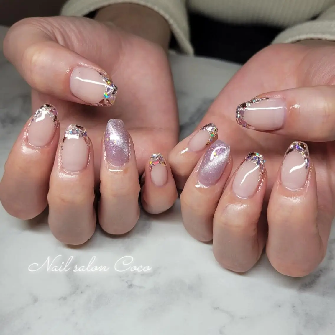 ネイル フレンチネイル ガラスフレンチ ハンドネイル Nail salon Coco【溝の口駅】のネイルデザイン