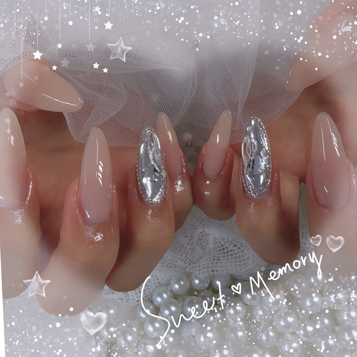 ネイル チークネイル フレンチネイル ガーリー ガラスフレンチ グラデーション ハンドネイル Chill Nailsalonのネイルデザイン