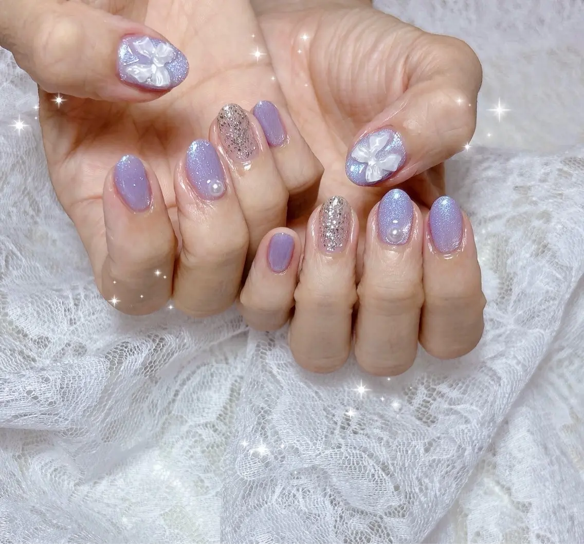 ネイル キラキラネイル マグネットネイル パープル ハンドネイル FLARE NAIL フレアネイルのネイルデザイン