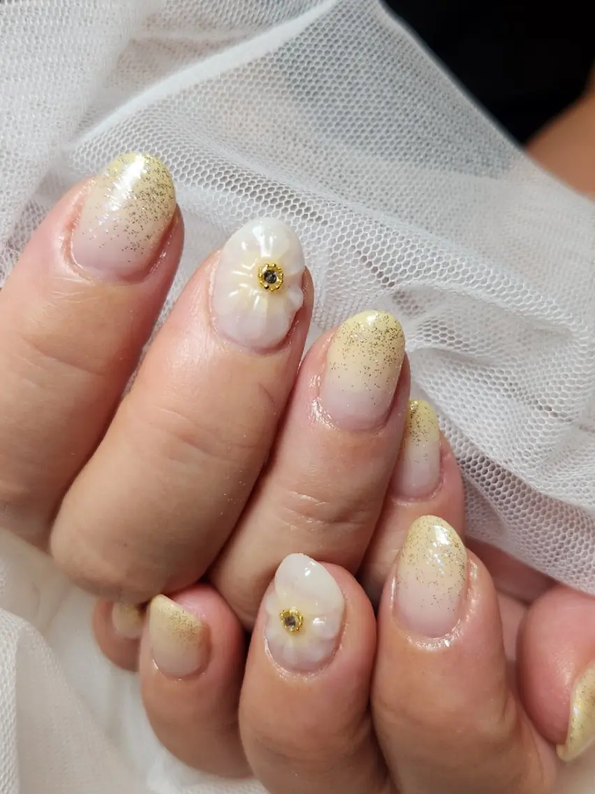 ネイル フラワーネイル ガーリー グラデーション キラキラネイル ぷっくりネイル Nailroom3 古屋のネイルデザイン