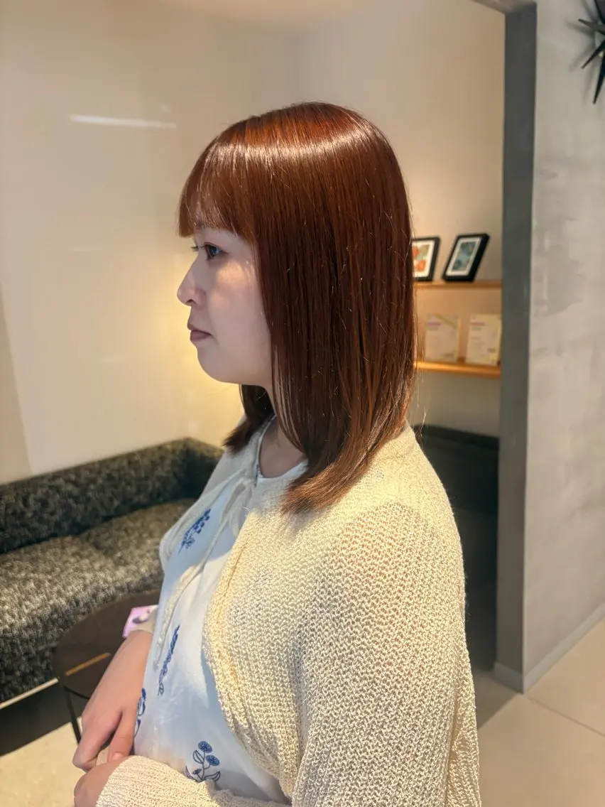ミディアム カラー ブラウンカラー オレンジ オレンジブラウン ERII /伏見 カットモデル募集中！のヘアスタイル