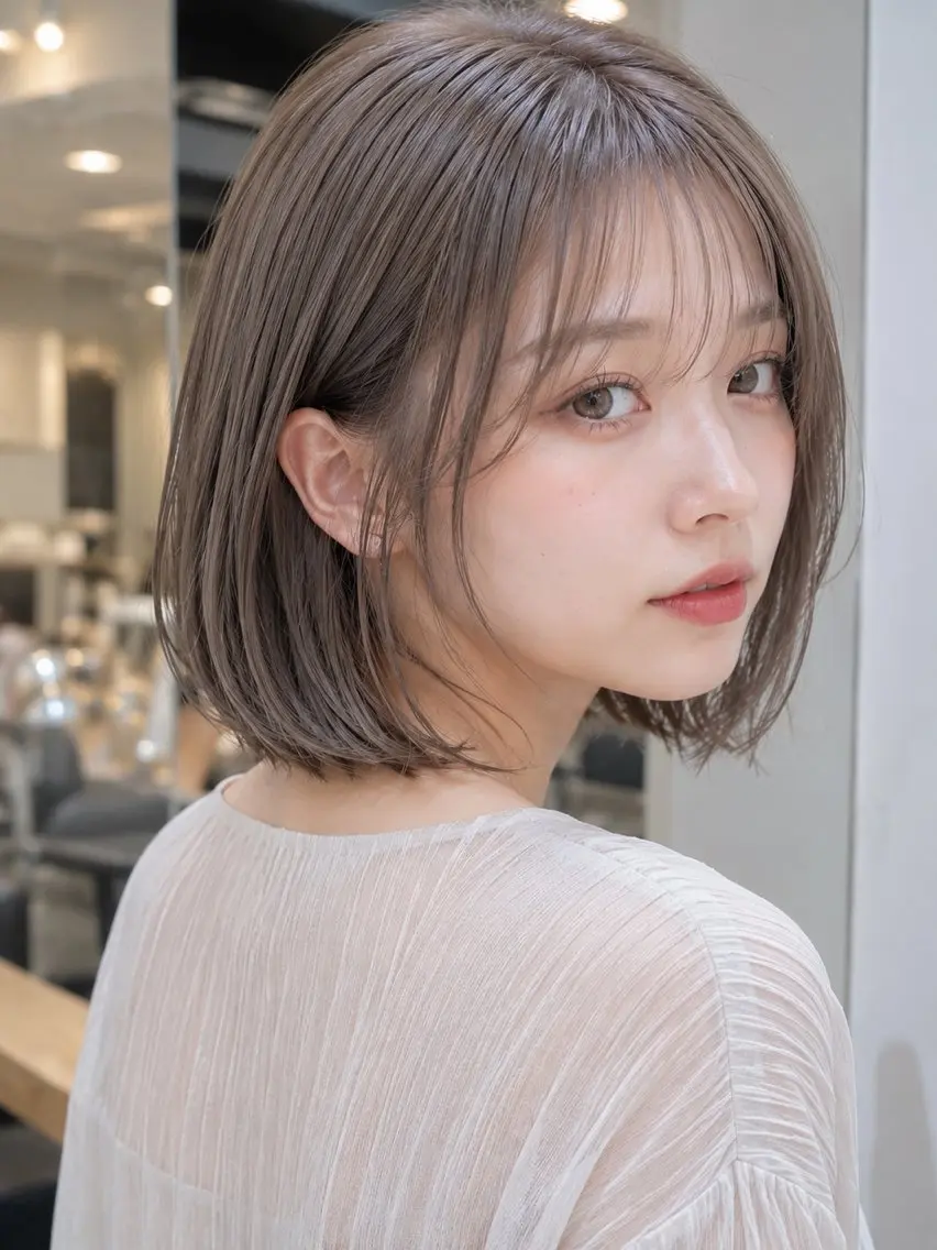 ミディアム カラー ベージュカラー 透明感カラー グレージュ オレンジ ボブ ヘアカラー トリートメント EARTH 榎本のヘアスタイル