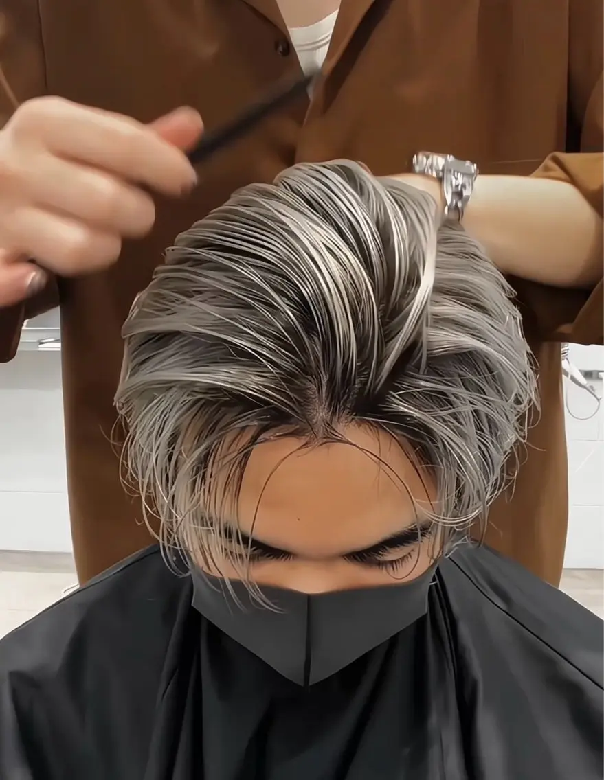 カラー メンズ メンズバレイヤージュ バレイヤージュ シルバー ホワイトシルバー ヘアカラー 表参道/ハイライト バレイヤージュのヘアスタイル
