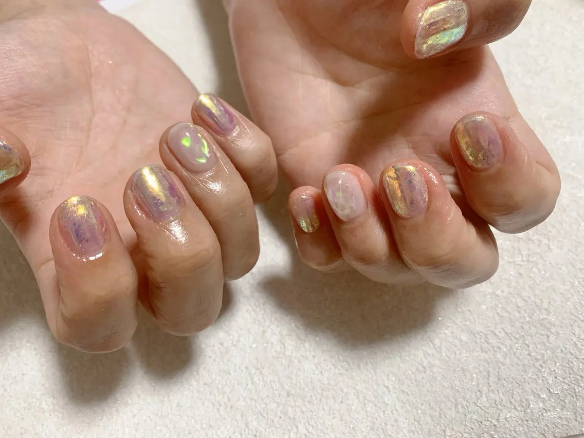 ネイル オーロラネイル ジェルネイル メンズネイル ミラーネイル パラジェル kiki nail たまプラーザのネイルデザイン