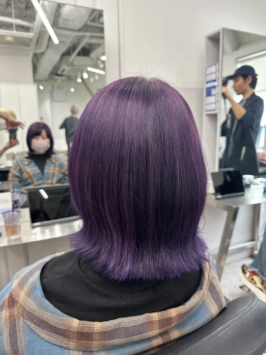 ミディアム カラー ヘアアレンジ ブリーチ ケアブリーチ パープルカラー カット ヘアカラー トリートメント ✨錦糸町ブリーチ/ ホワイトカラー皇気✨のヘアスタイル