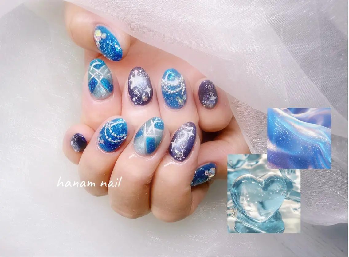 ネイル ハンドネイル hanam nail 🌿🩵ハナムネイルのネイルデザイン