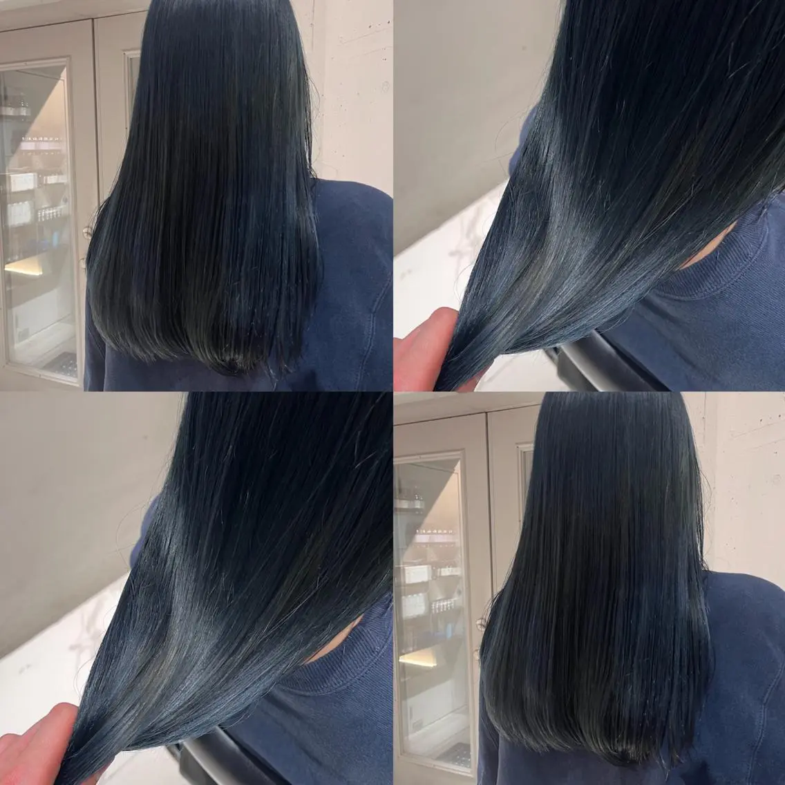 ロング カラー 黒髪 ブルーカラー ブルーブラック ネイビーカラー カジュアルを女っぽく 𝗮𝘆𝗮𝗰𝗼のヘアスタイル