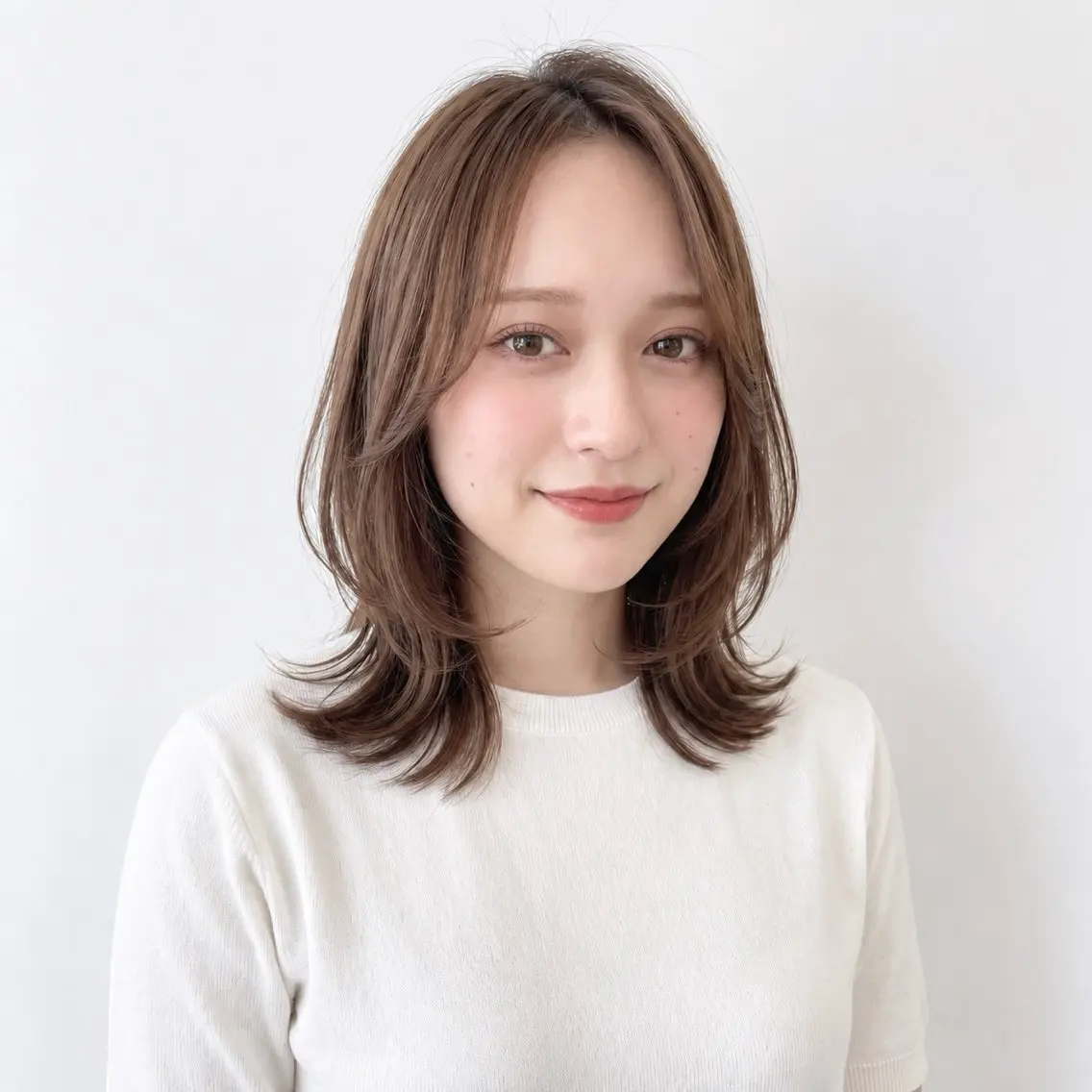 ミディアム カラー ミディアムレイヤー ベージュカラー 透明感カラー くびれヘア レイヤーカット カット ヘアカラー トリートメント 銀座/モテ🤍垢抜け レイヤー/ナナコのヘアスタイル