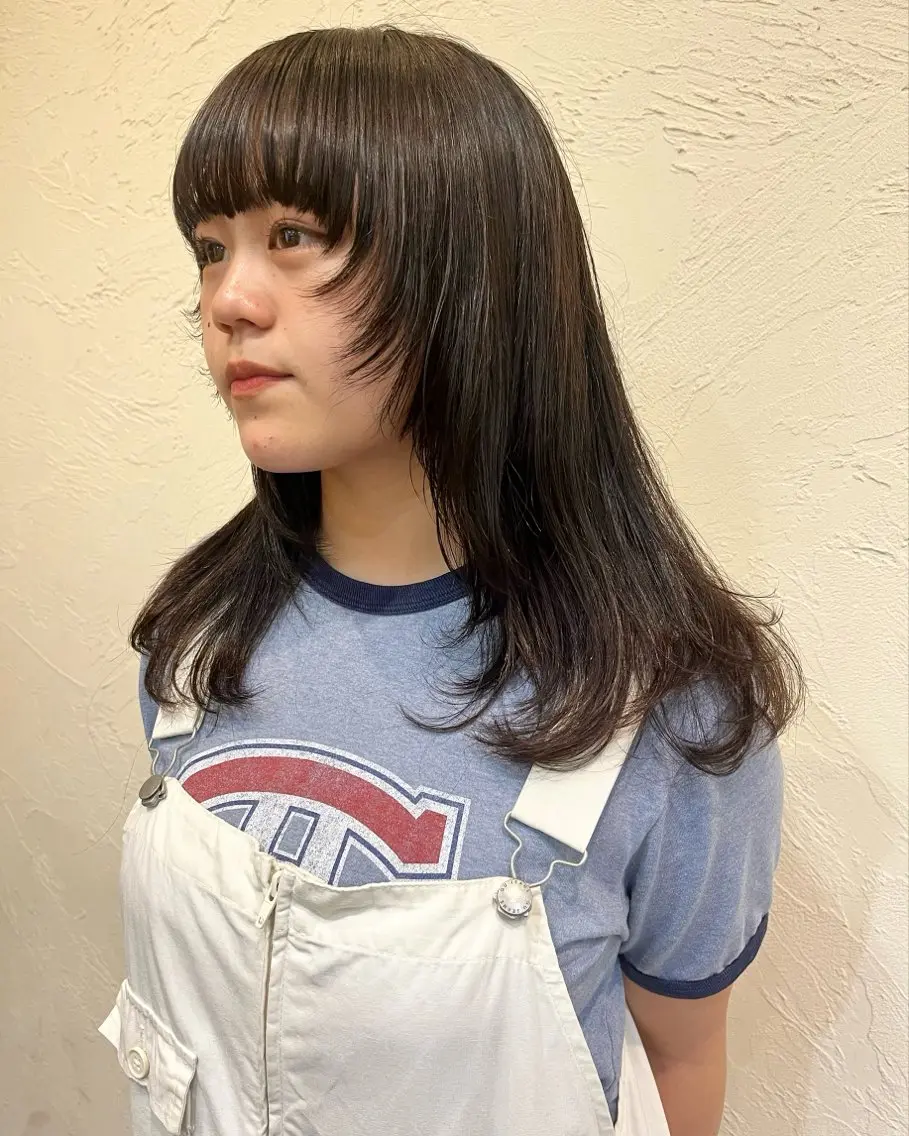 ロング 顔まわりレイヤー 顔周りカット レイヤーカット カット 酸性ストレート/ 暖色カラー/ココネのヘアスタイル