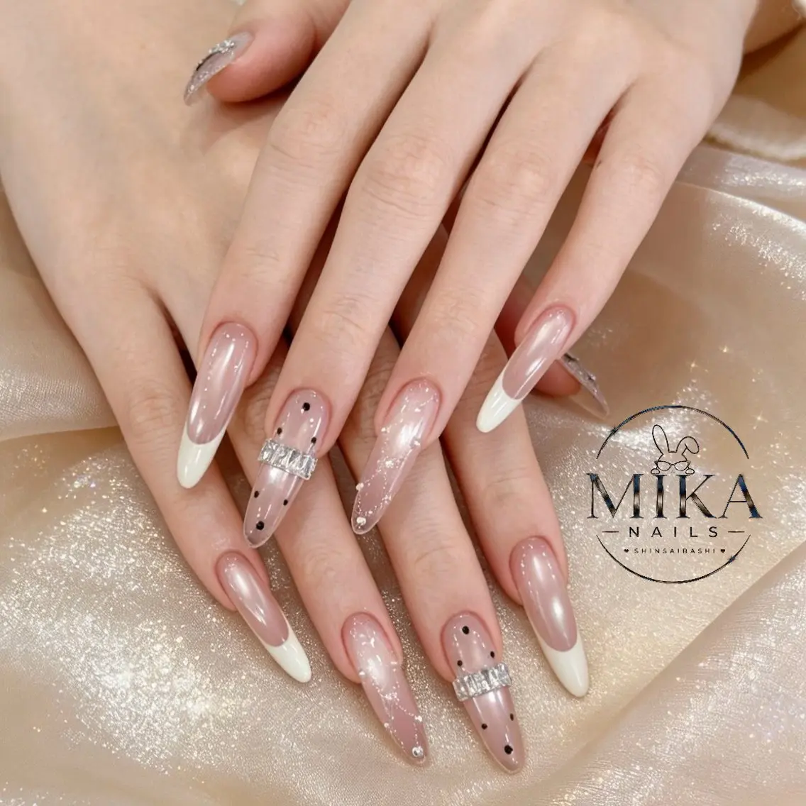 ネイル フレンチネイル 韓国ネイル ロングネイル マグネットネイル ストーンネイル ハンドネイル ハンドケア ちみ_Mika Nails 心斎橋のネイルデザイン