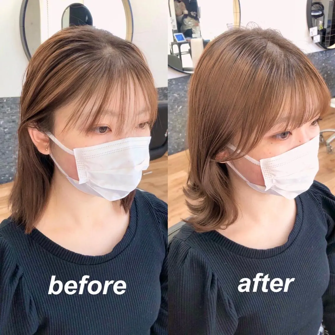 ミディアム カラー 顔周りカット カット トレンドヘア🌿 chinariのヘアスタイル