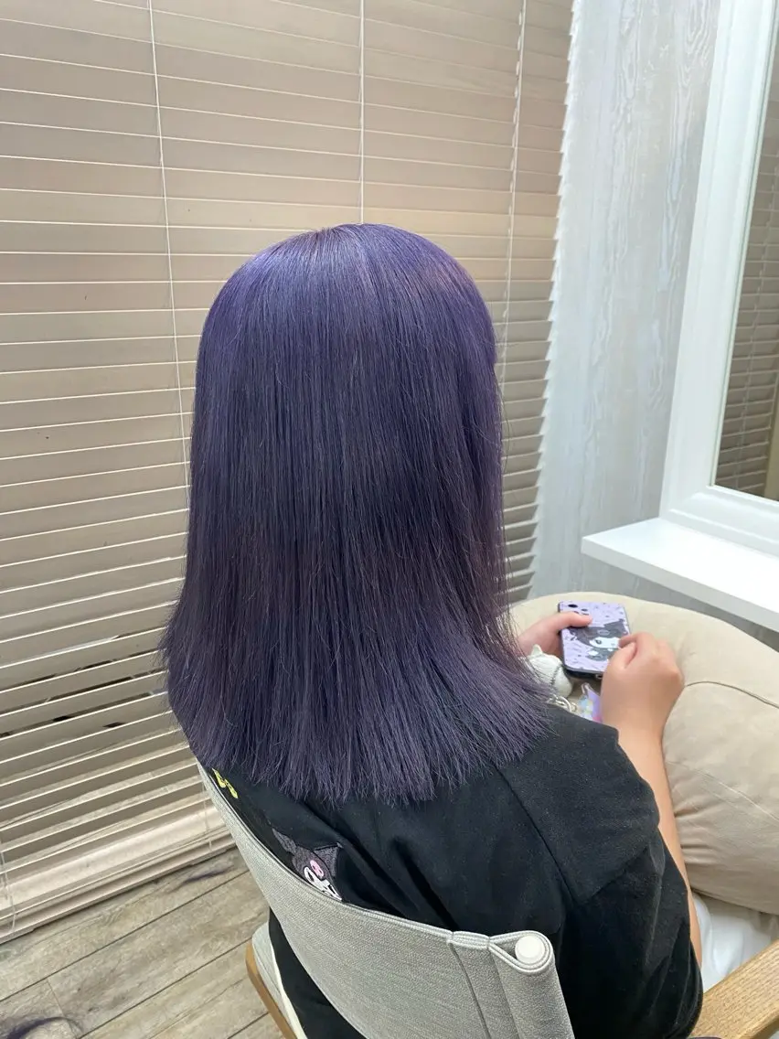 セミロング カラー ブリーチ ダブルカラー ラベンダーカラー ヘアカラー トリートメント THETAふじみ野 野宮のヘアスタイル