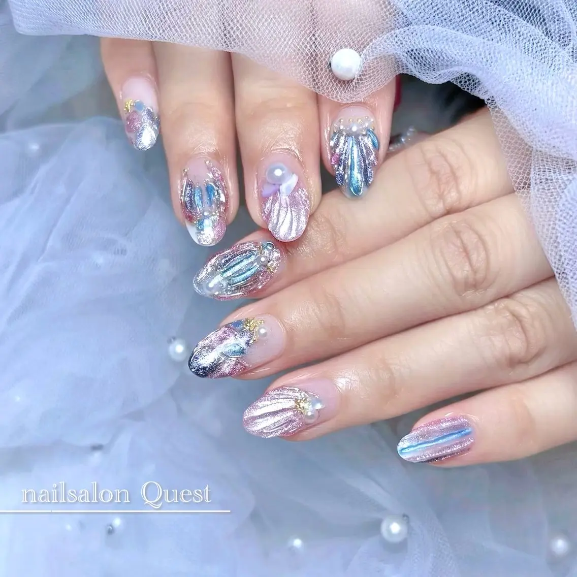 ネイル マグネットネイル ぷっくりネイル 夏ネイル ハンドネイル nailsalon Questのネイルデザイン