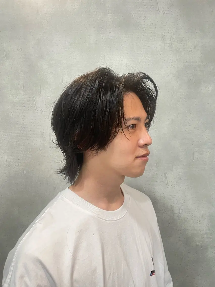 セミロング メンズ マッシュ ボブ 伸ばしかけ カット ヘアセット 心斎橋/メンズ /ルレイル/地形真希のヘアスタイル