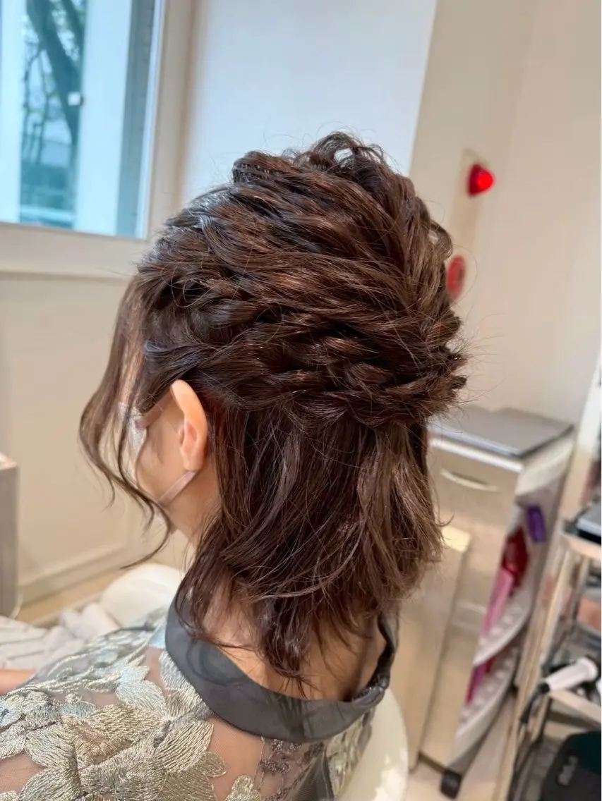 ミディアム ヘアアレンジ ハーフアップ 結婚式・ブライダル ボブ ヘアセット 林田ひより プロヘアテックのヘアスタイル