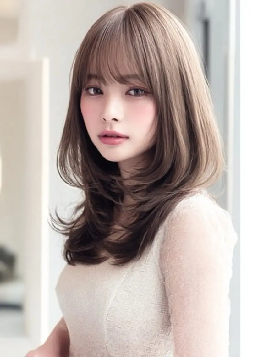 ミディアム 顔まわりレイヤー 顔周りカット ハッシュカット ハイレイヤー 韓国風ヘア カット ヘアカラー トリートメント ✨毛髪診断で絶対綺麗 ✨美髪艶髪専門✨高浪のヘアスタイル