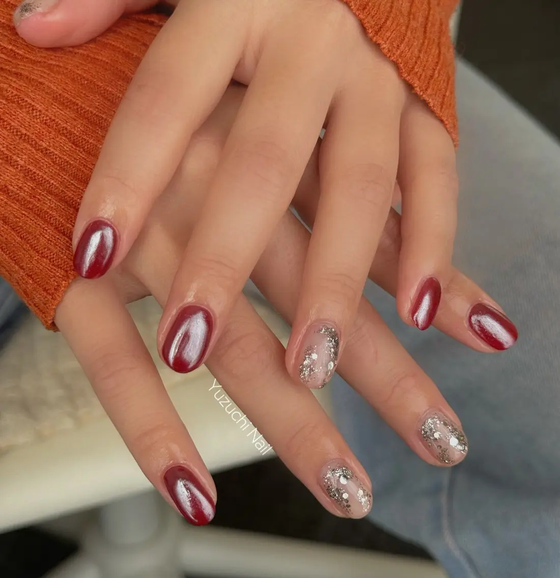 ネイル チークネイル ドット キラキラネイル 韓国ネイル レース ハンドネイル ハンドケア Yuzuchi Nailのネイルデザイン